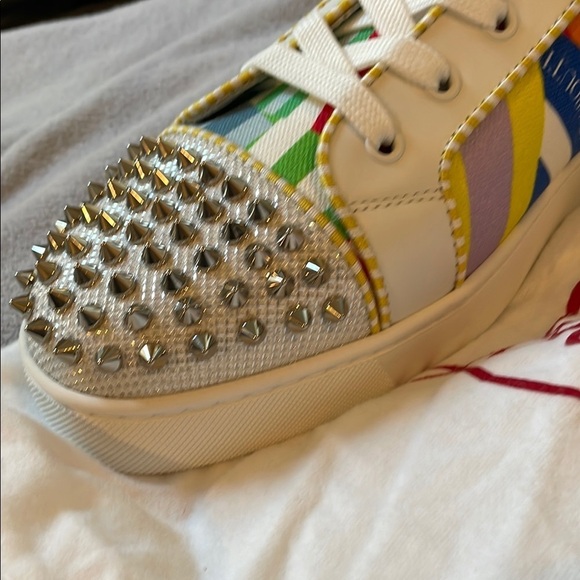 Christian Louboutin Spiked Canvas Printed High Top Sneakers - Picture 7 of 12